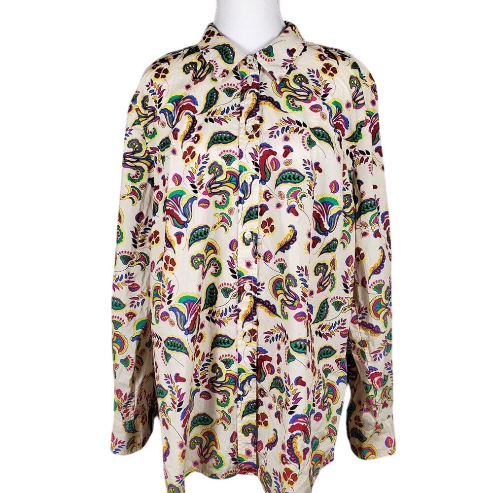 Talbots Modern Classic Long Sleeve Button Down Paisley Print Shirt | Size XL